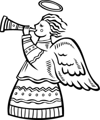 Christmas Angel With A Horn Coloring Page